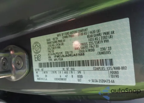 2024 Ford Escape Platinum from USA, damaged, VIN 1FMCU9JA0RUA51688